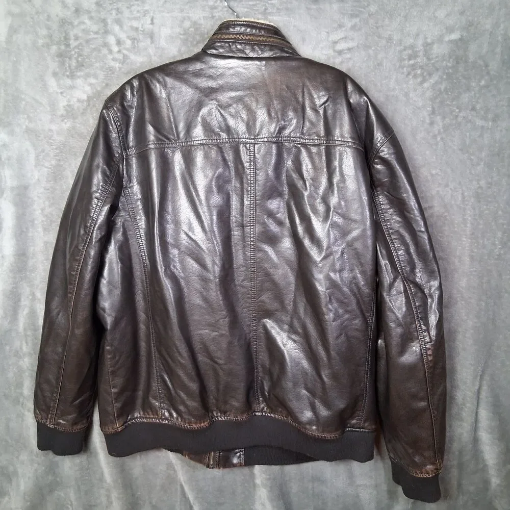 Levis Faux Leather Aviator Bomber Jacket Sherpa Lined‎ Mens 2xl Brown Utility